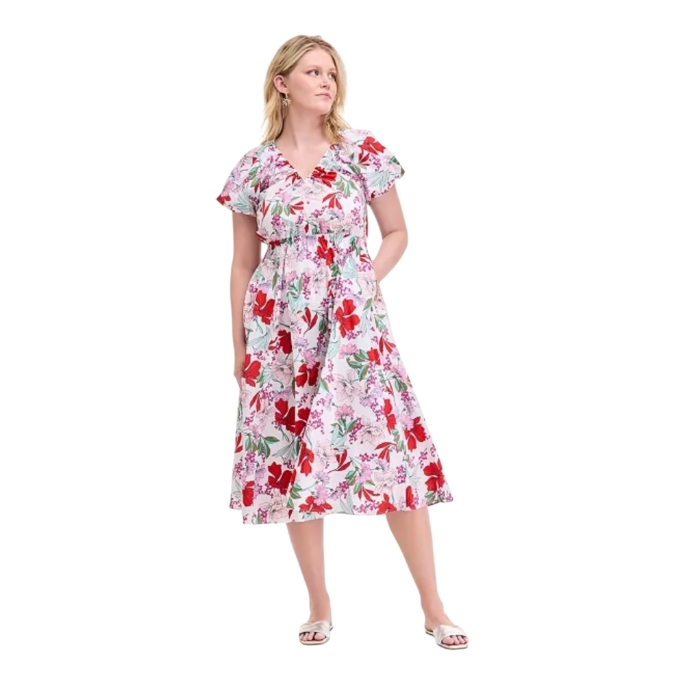 On 34th painterly floral print enhances our swingy cotton midi dress,  XL NWT